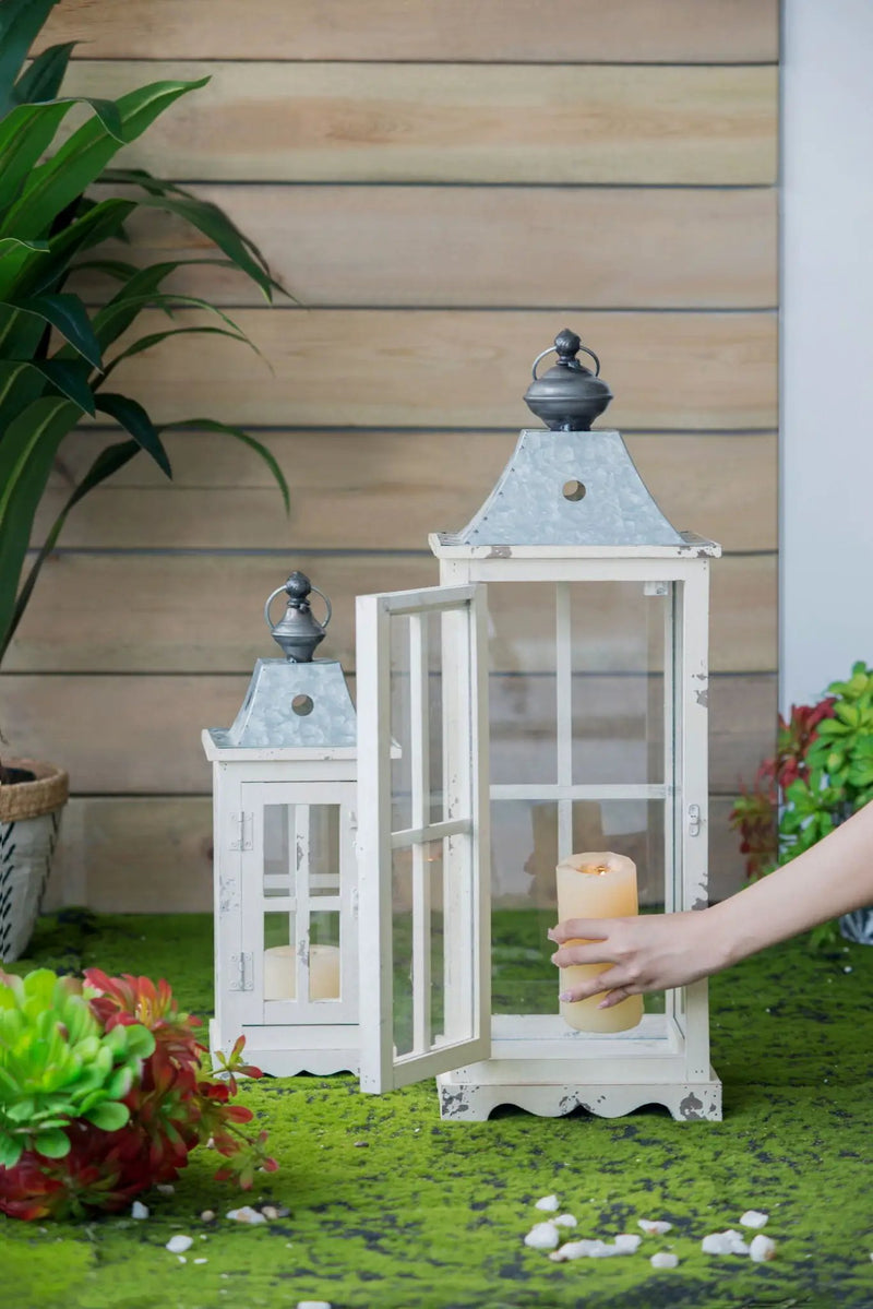 Wooden Candle Lantern Decorative, Hurricane Lantern Holder Decor For Indoor Outdoor, Home Garden - Ivory by HouseOfZazla