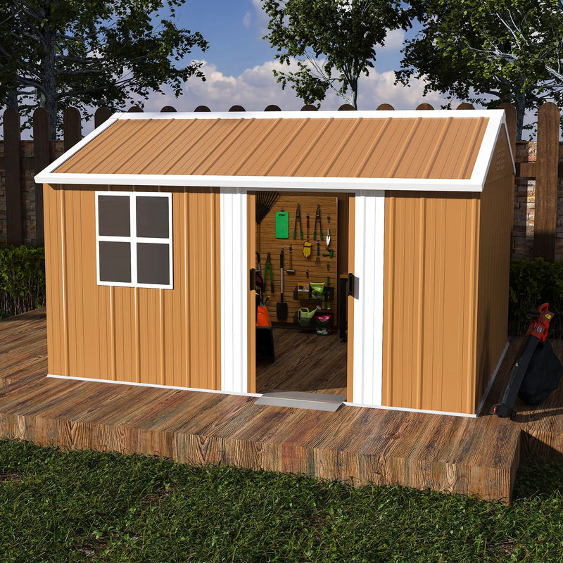 Storage Shed With Windows, Lockable Door & Ventilation For Backyard Tool Organization - Brown by HouseOfZazla