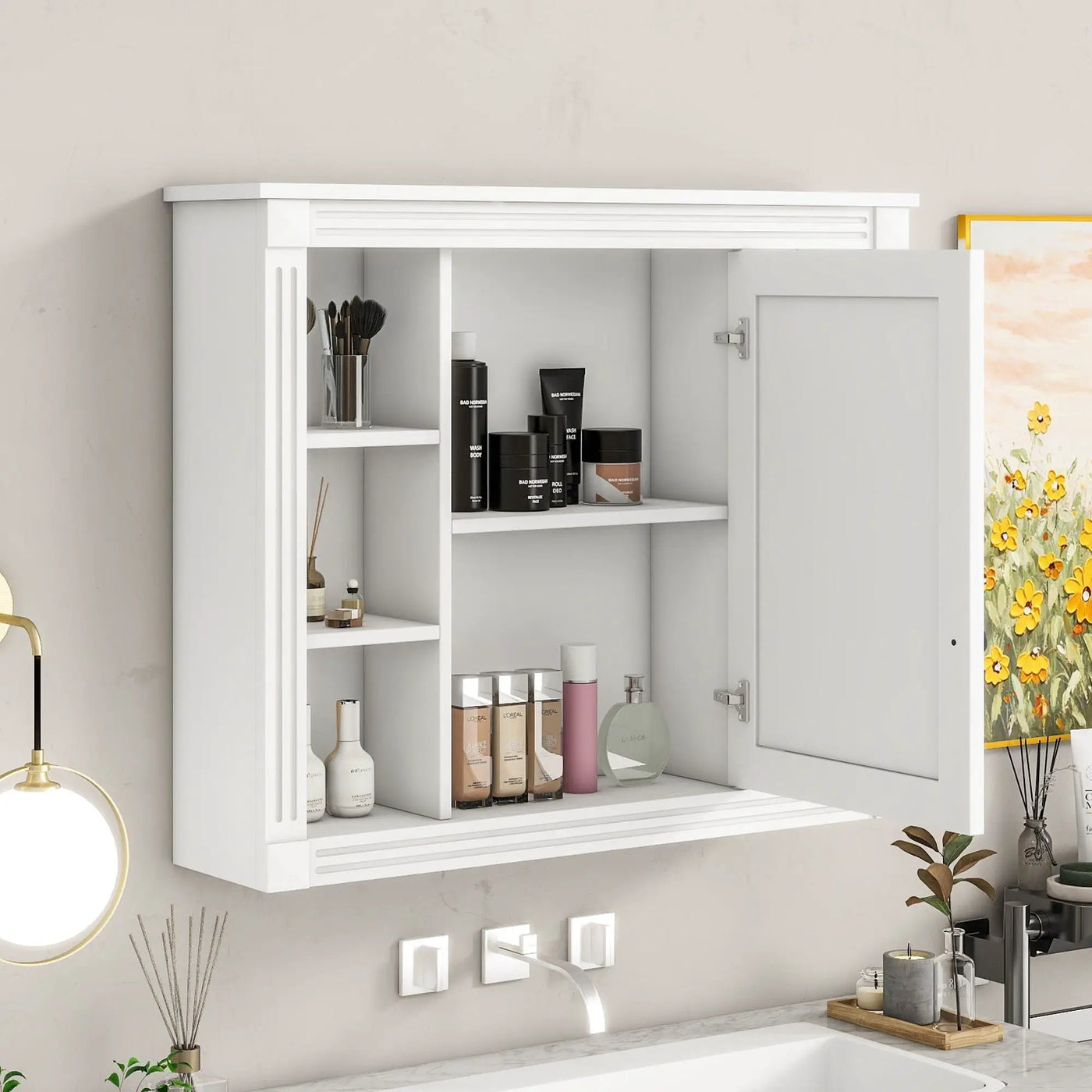 Wall Mounted Bathroom Storage Cabinet With Mirror, Cabinet With 6 Open Shelves And Adjustable Interior by Unique Piece Furniture