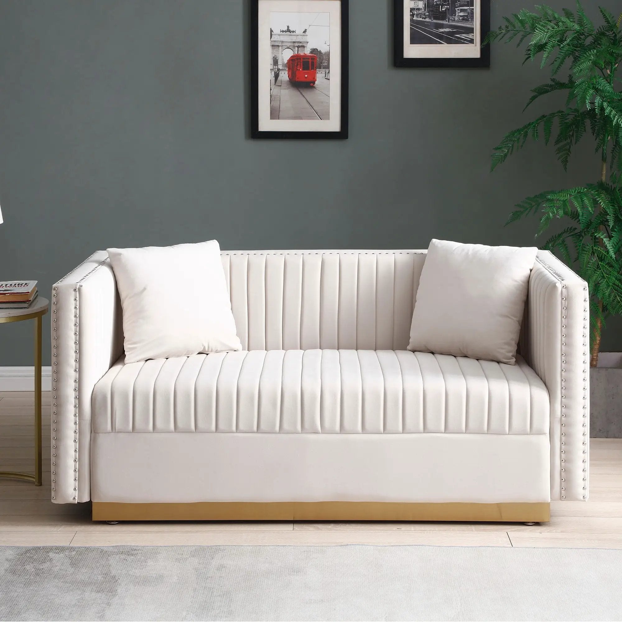 Contemporary Vertical Channel Tufted Sofa Loveseat Modern Upholstered Couch For Living Room With 2 Pillows by HouseOfZazla