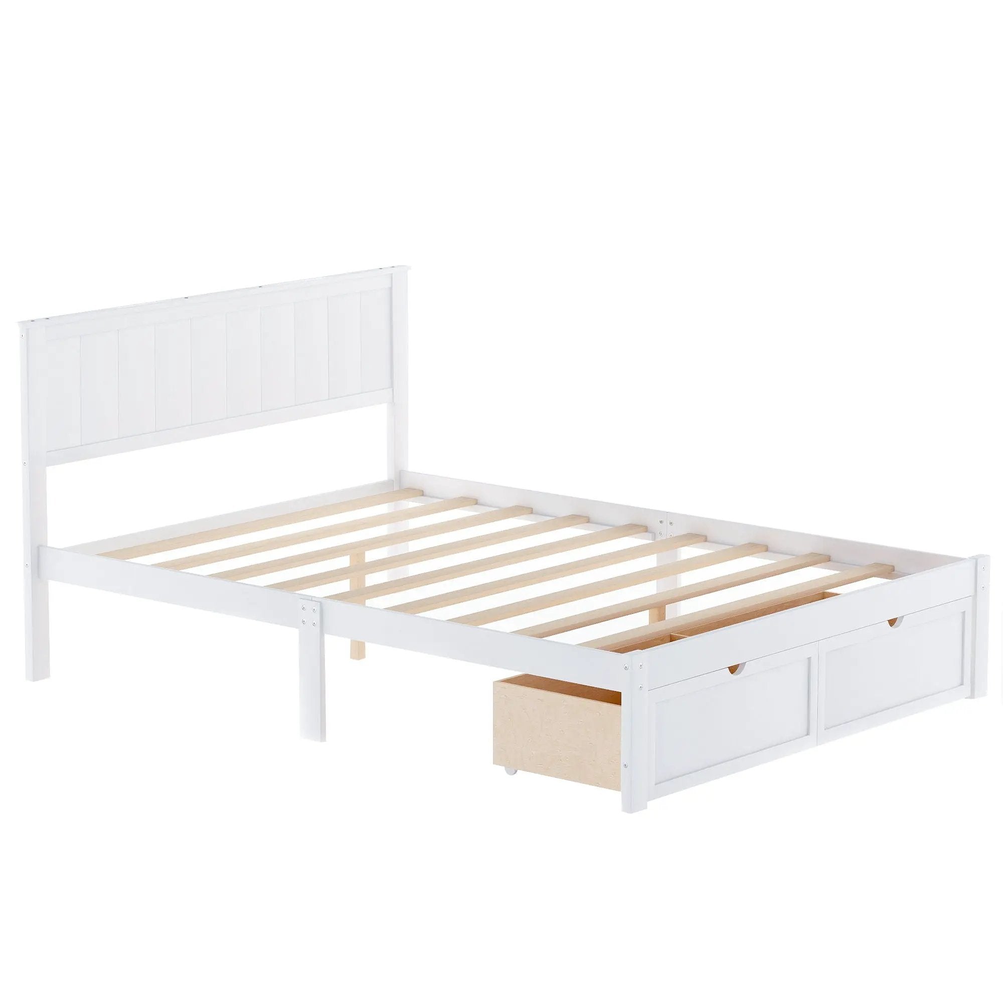 Full Size Platform Bed With Under Bed Drawers - White