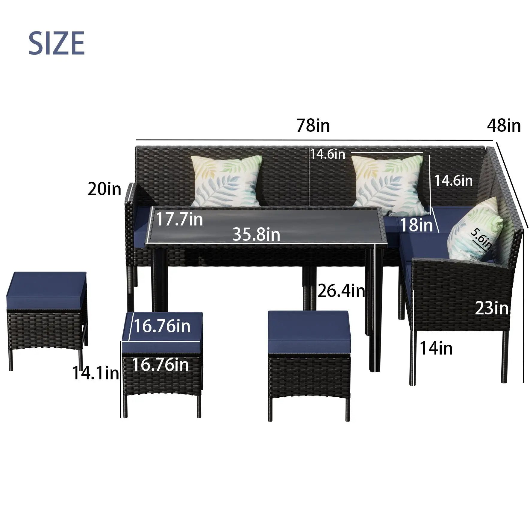 7 Piece Outdoor Furniture Set Waterproof Cushions Glass Table by HouseOfZazla