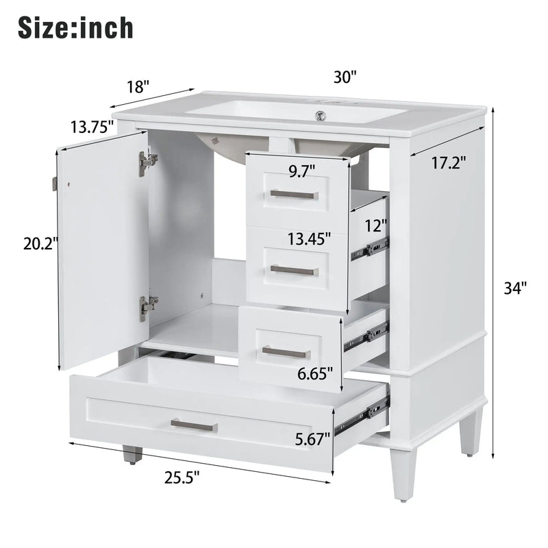 Bathroom Vanity, Modern Bathroom Cabinet With Sink Combo Set, Bathroom Storage Cabinet With A Soft Closing Door And 3 Drawers, Solid Wood Frame by Unique Piece Furniture