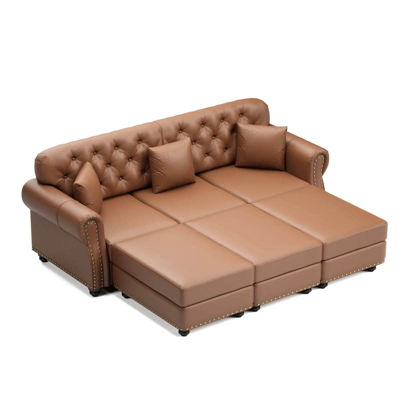 Upholstered Sofa With Nailhead Trim, Rolled Armrests With Ottoman by HouseOfZazla
