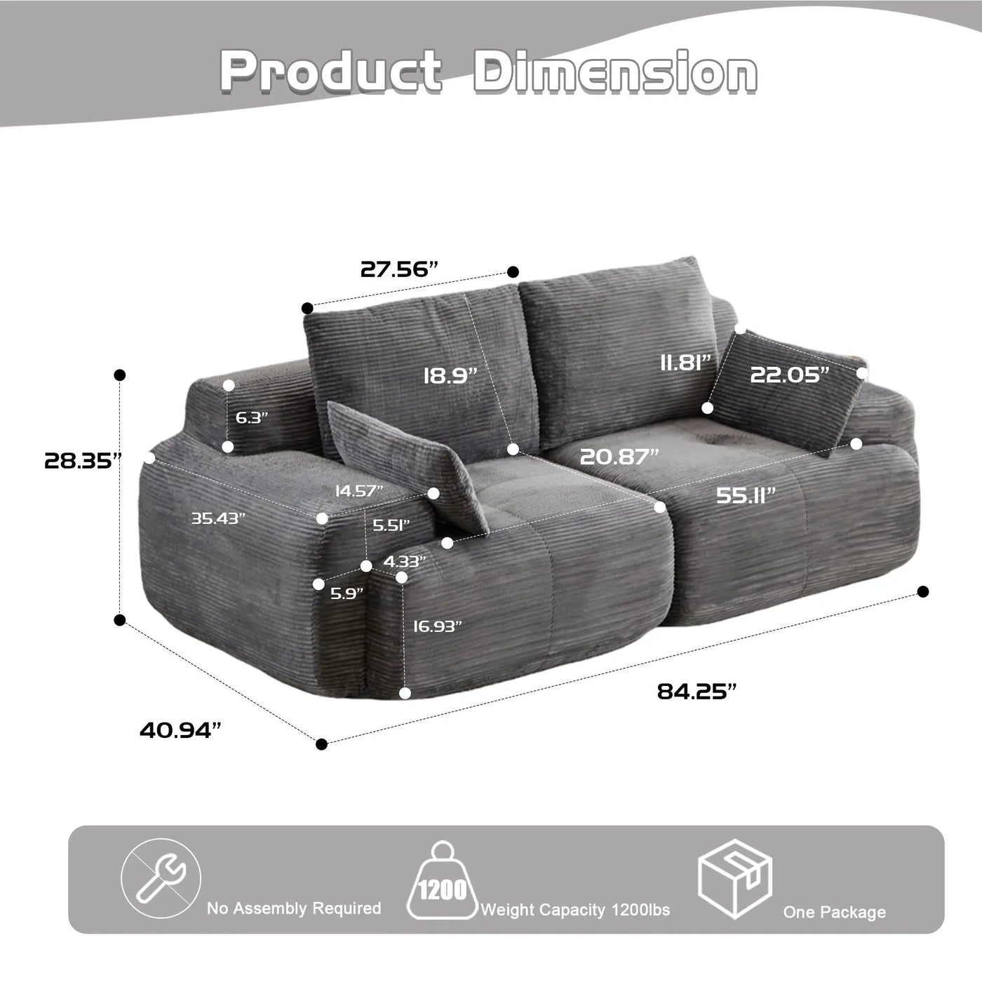 2 Seater Large Sectional Couches For Living Room by HouseOfZazla