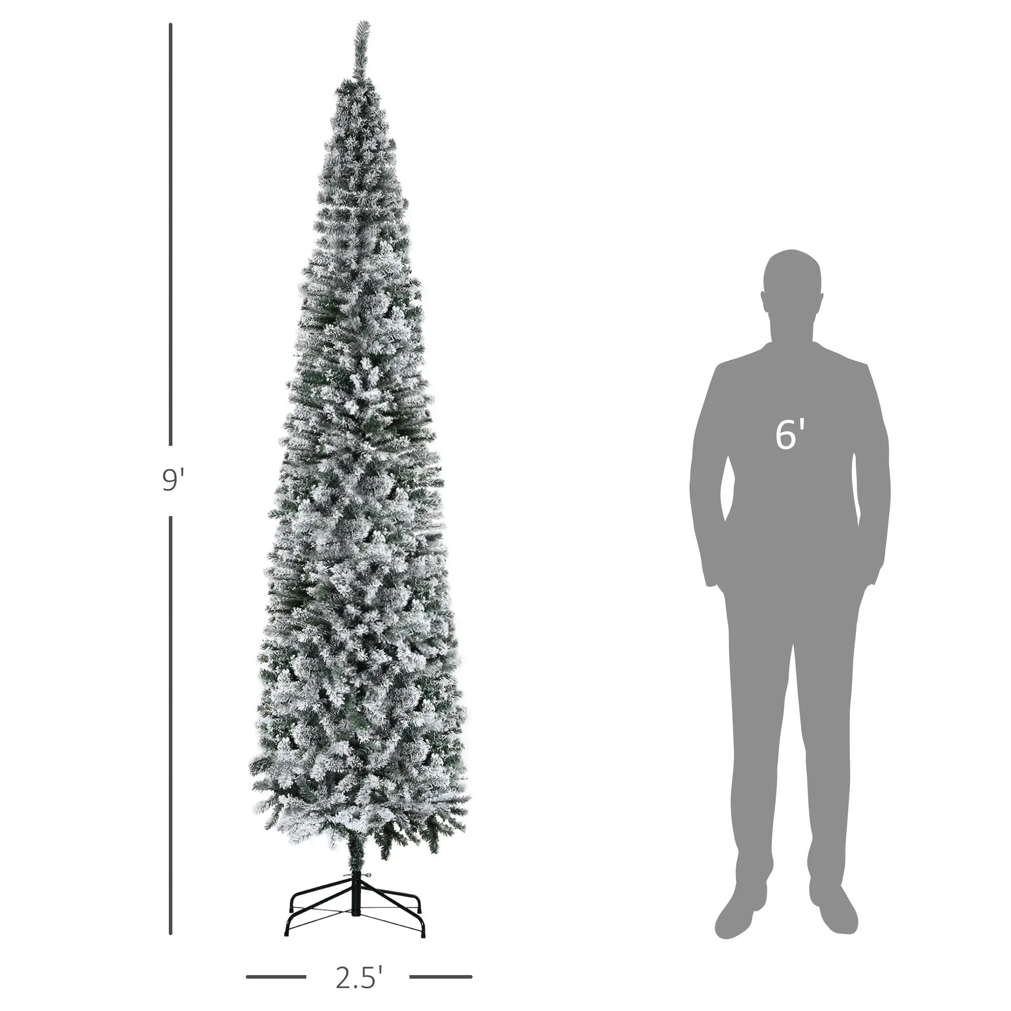 HOMCOM 9' Tall Unlit Snow-Flocked Slim Artificial Christmas Tree by HouseOfZazla
