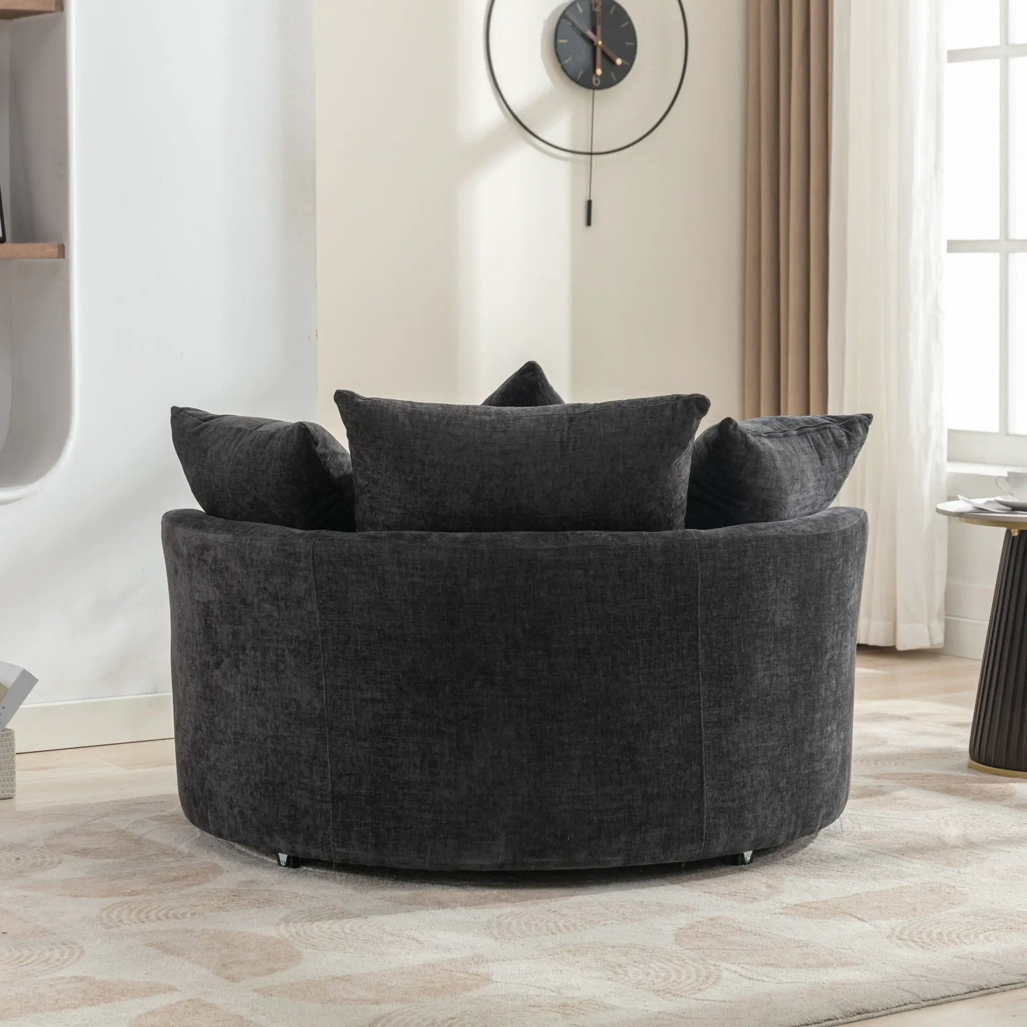 360° Swivel Accent Barrel Chair With Storage Ottoman & 4 Pillows, Modern Leisure Chair Round Accent For Living Room by HouseOfZazla