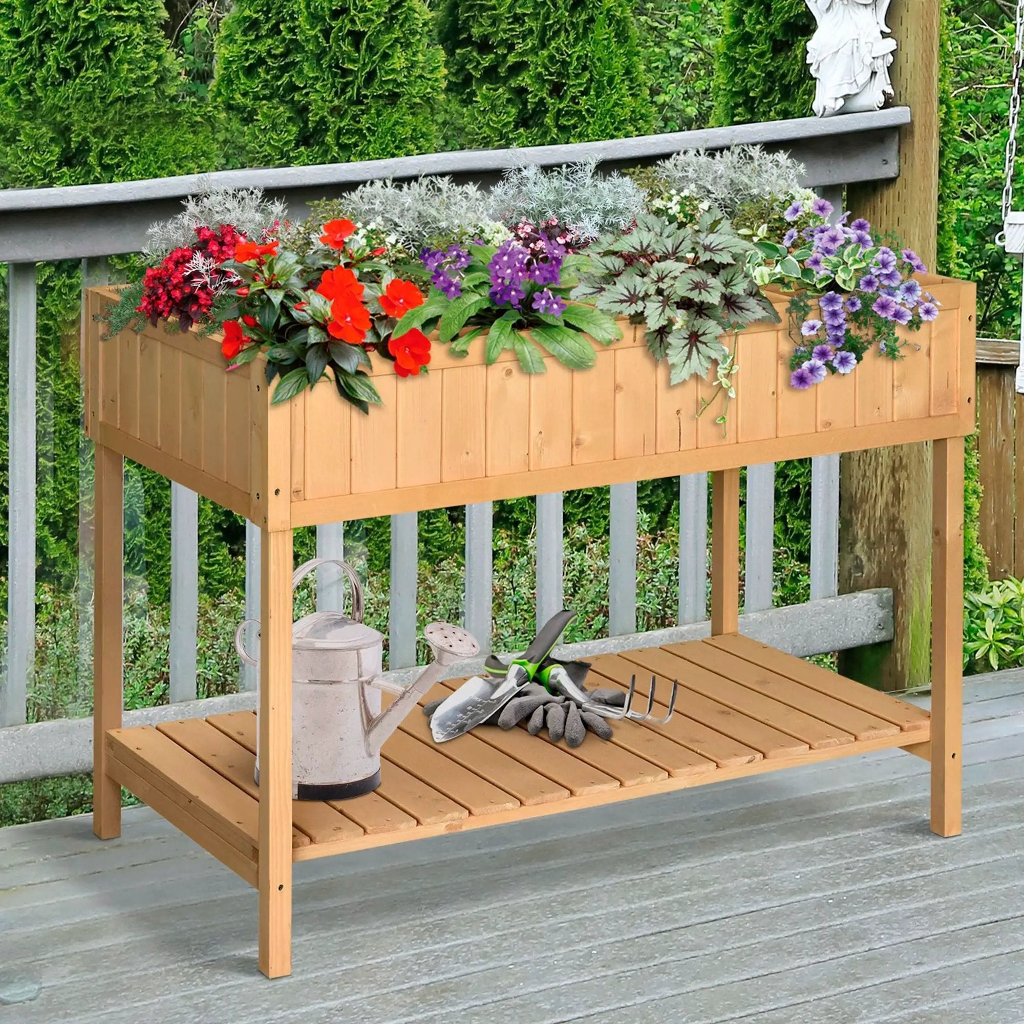 Outsunny 43" Wooden Raised Garden Bed with 8 Pockets and Shelf by HouseOfZazla