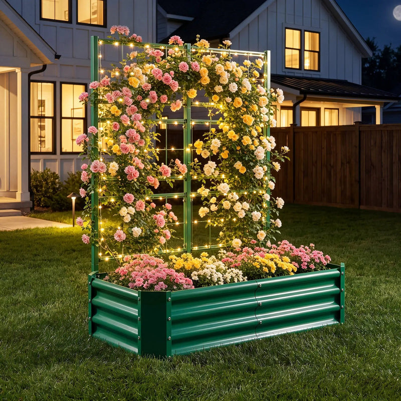 4x2x1FT Galvanized Raised Garden Bed with Arch Trellis by HouseOfZazla