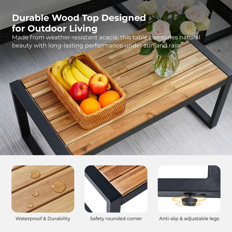 4 Piece Patio Furniture Set With Acacia Wood Table Top And Cushions by HouseOfZazla