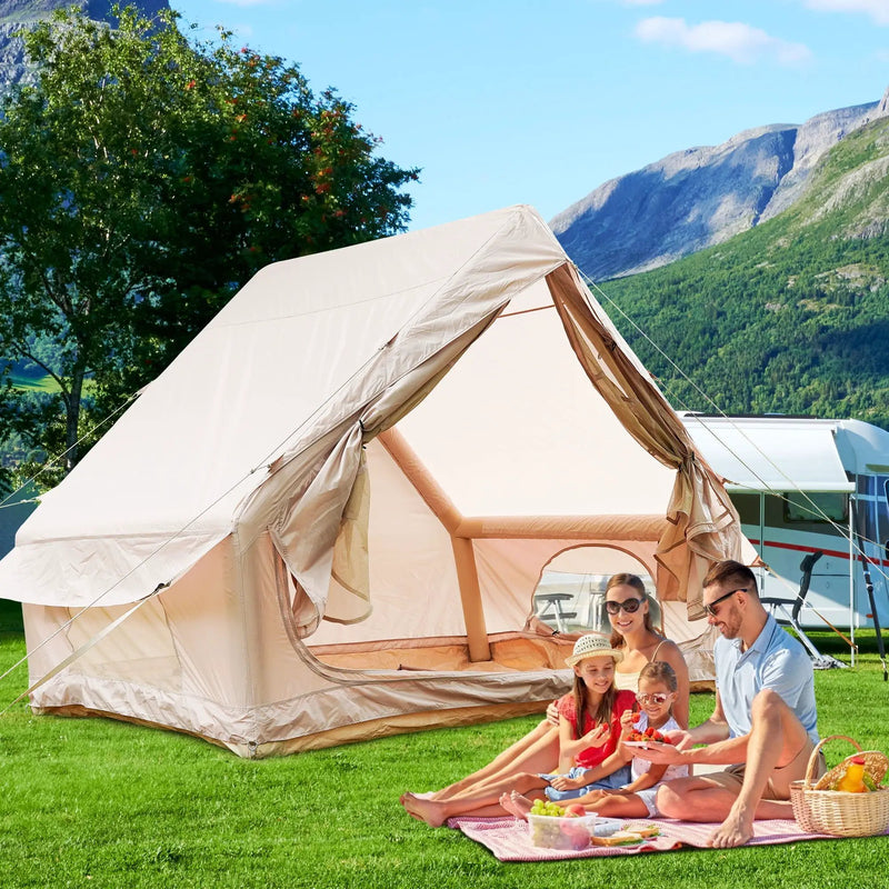 Inflatable Glamping Tent For 4 - 6 People, Waterproof Outdoor Tent With Pump - Khaki by HouseOfZazla