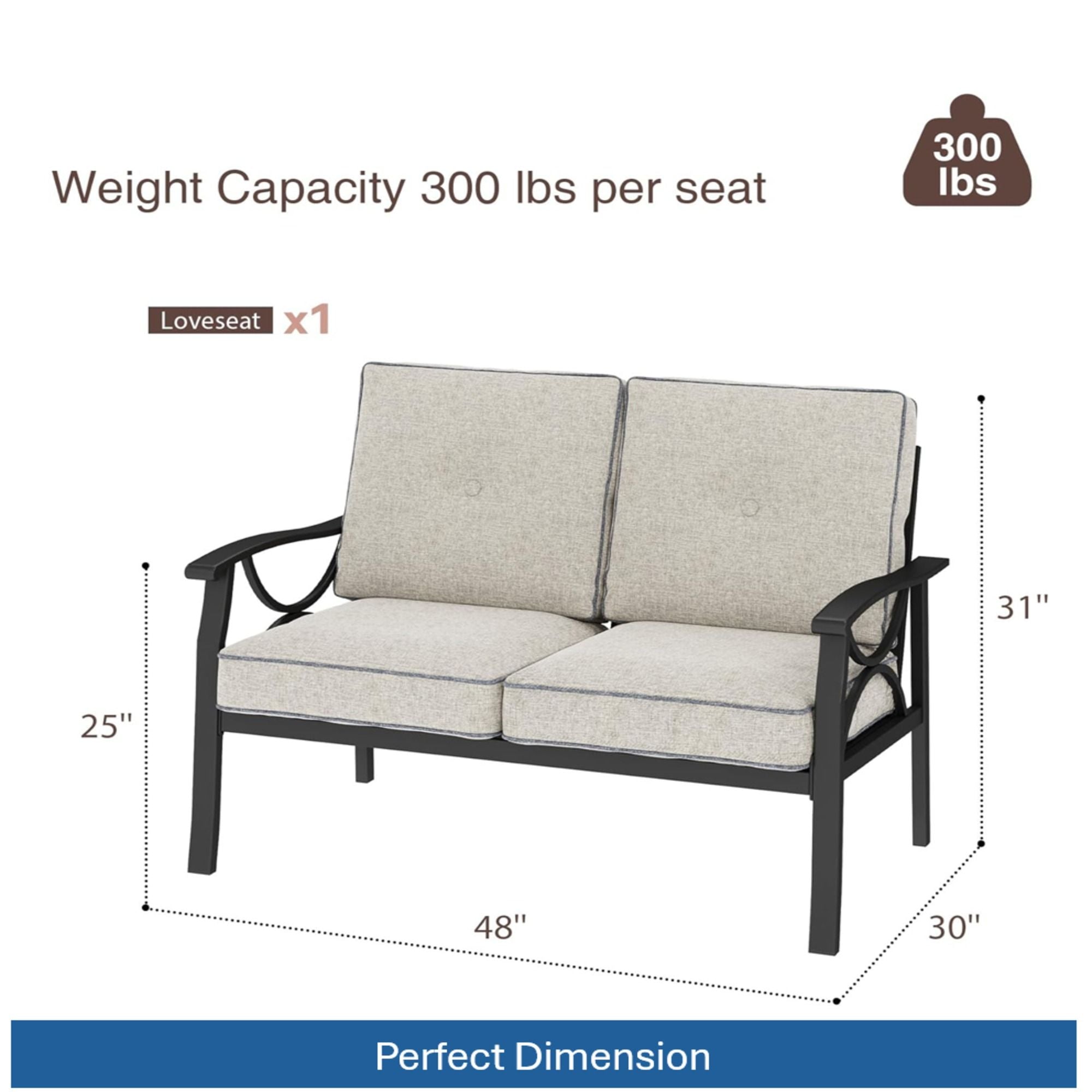 All Weather Loveseat 2 Seats Sofa With Cushions - Light Khaki / Beige by HouseOfZazla