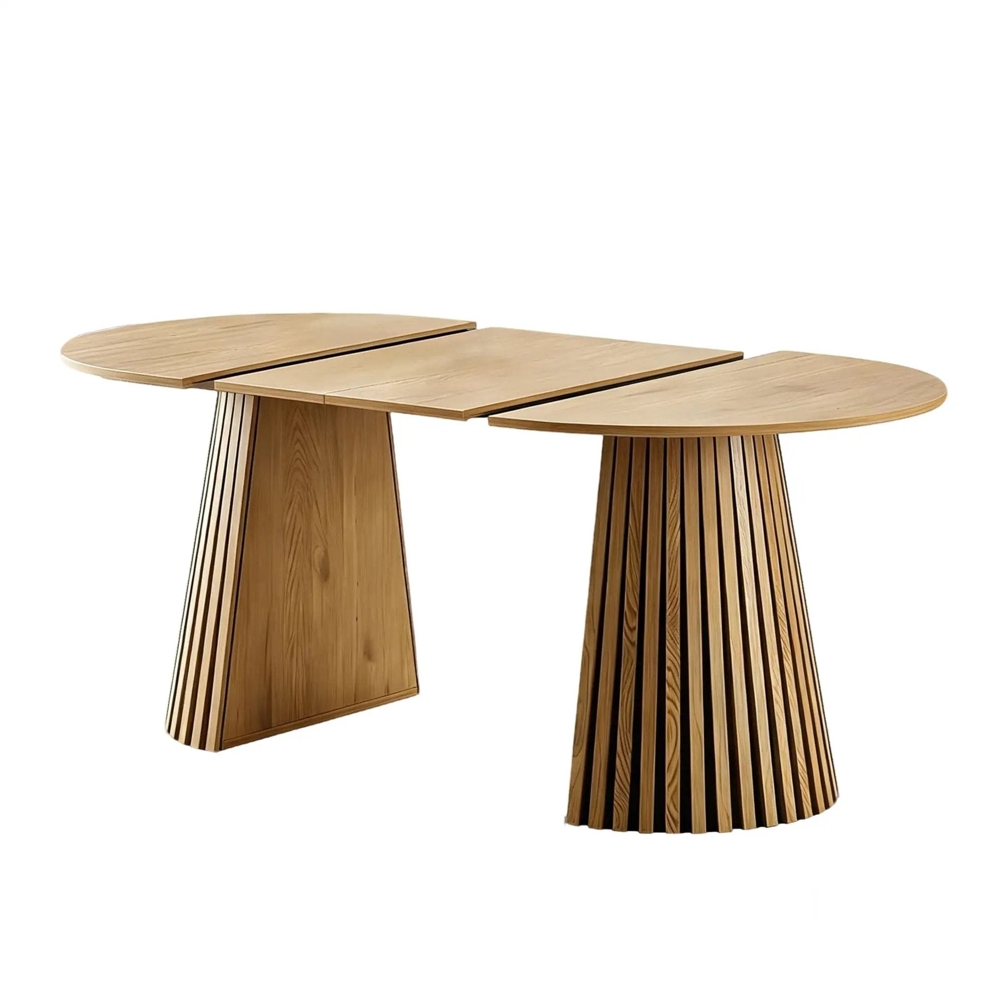 Dining Table, Flexible Extendable Oval Design With Slatted Legs - Natural Wood by HouseOfZazla