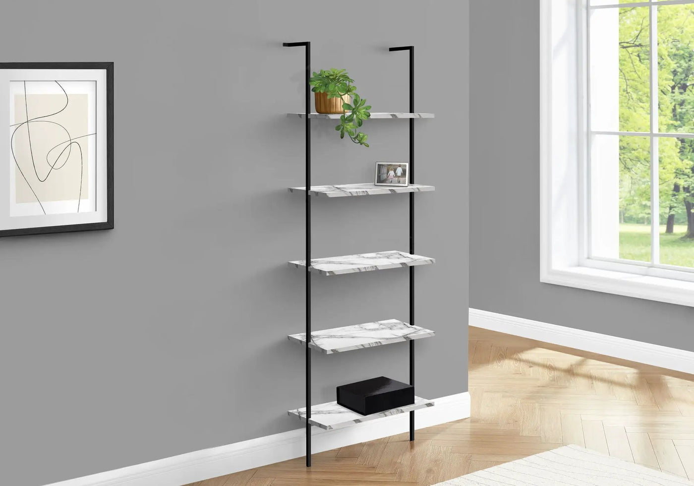 5-Tier Ladder Bookshelf with Marble Look for Office & Home by HouseOfZazla