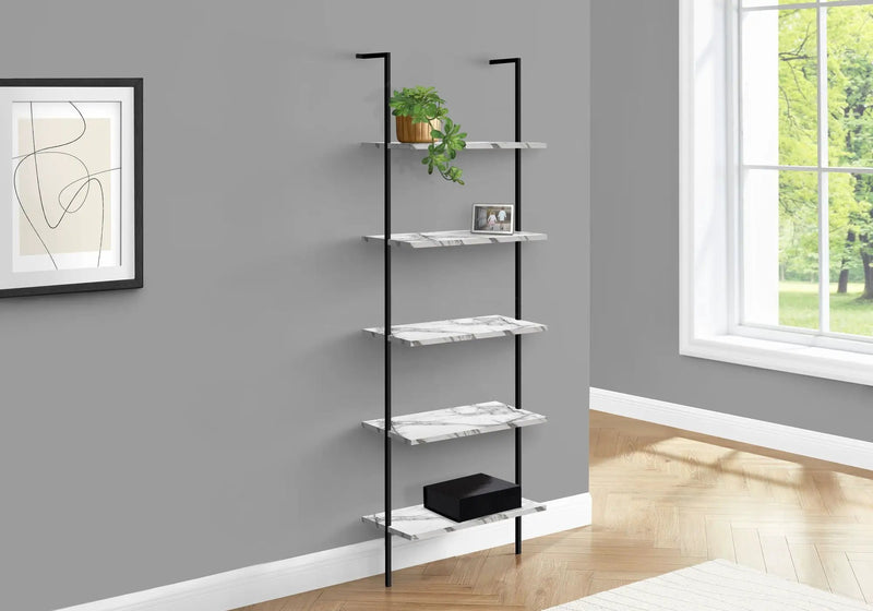 Bookshelf, Bookcase, Etagere, Ladder, 5 Tier, For Office, Marble Look Contemporary & Modern by Unique Piece Furniture