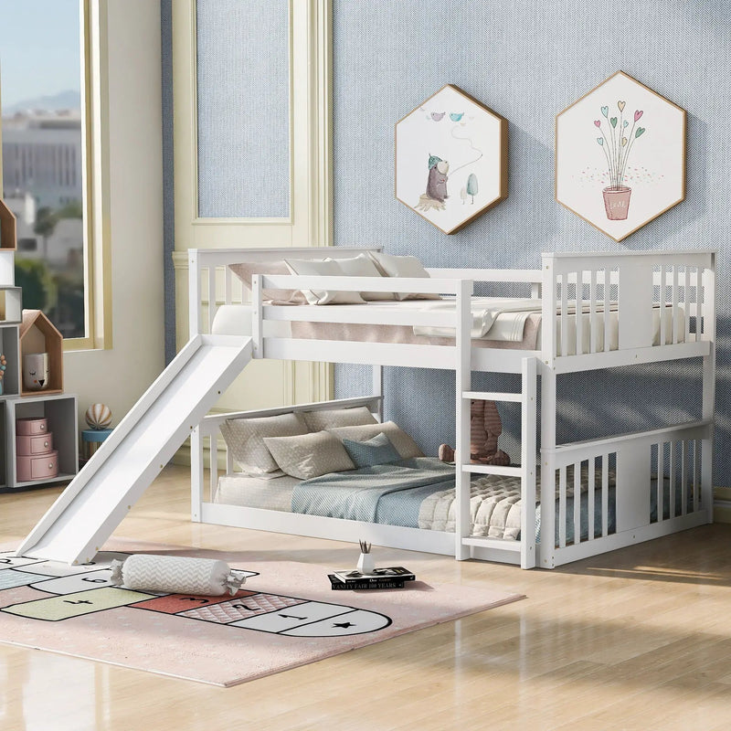 Full Over Full Bunk Bed With Ladder With Slide - White by Unique Piece Furniture