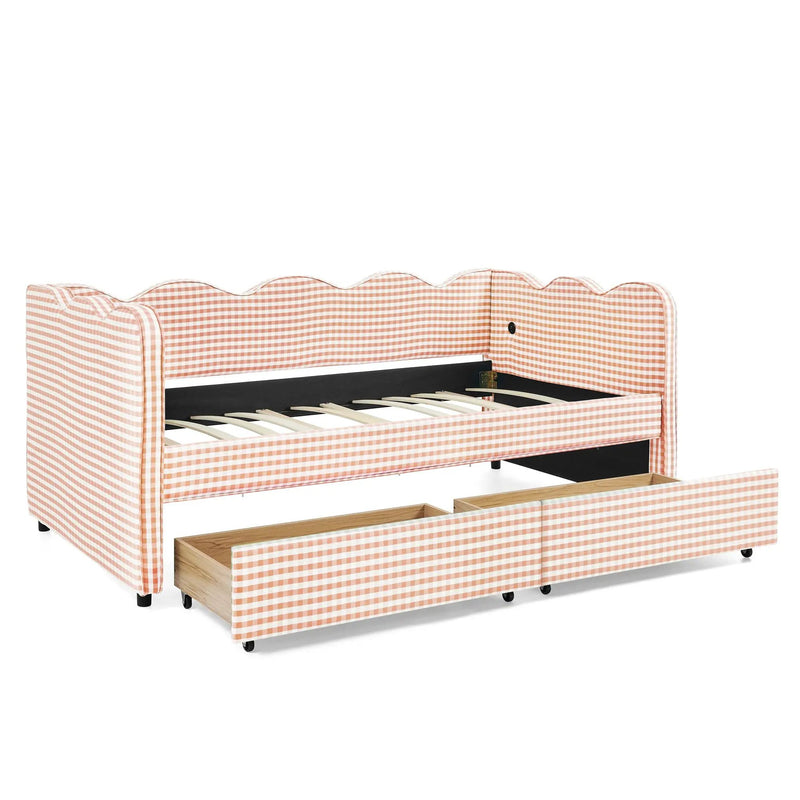 Gingham Daybed With USB Charging Port, Wave-Shaped Design by Unique Piece Furniture