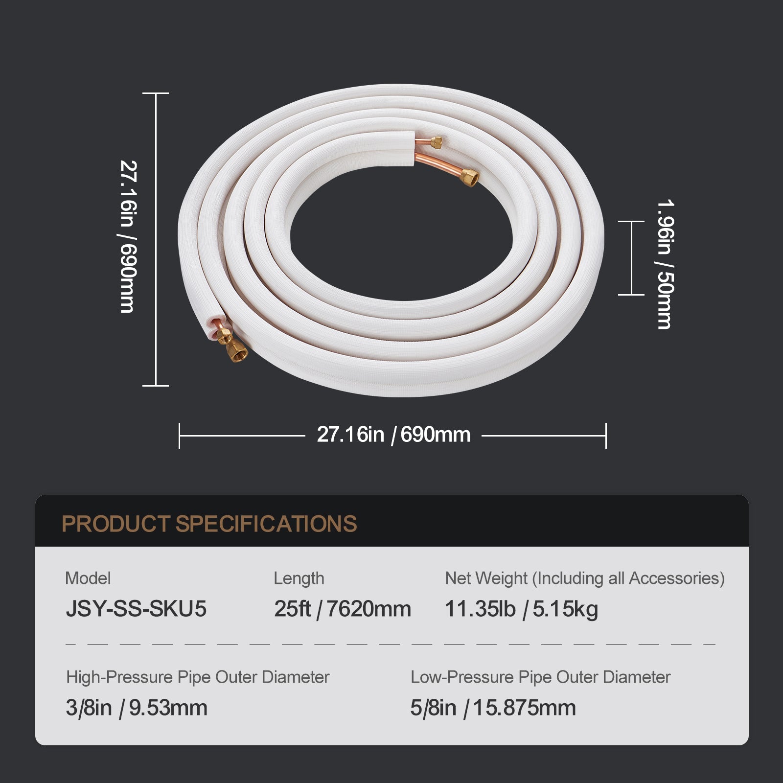 25FT Mini Split Line Set, 3/8" & 5/8" O.D by HouseOfZazla