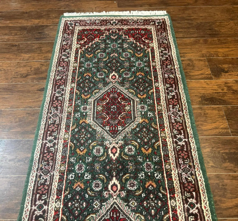 Green Indo Persian Bidjar Runner Rug 3x10, Green and Red by Jewel Rugs