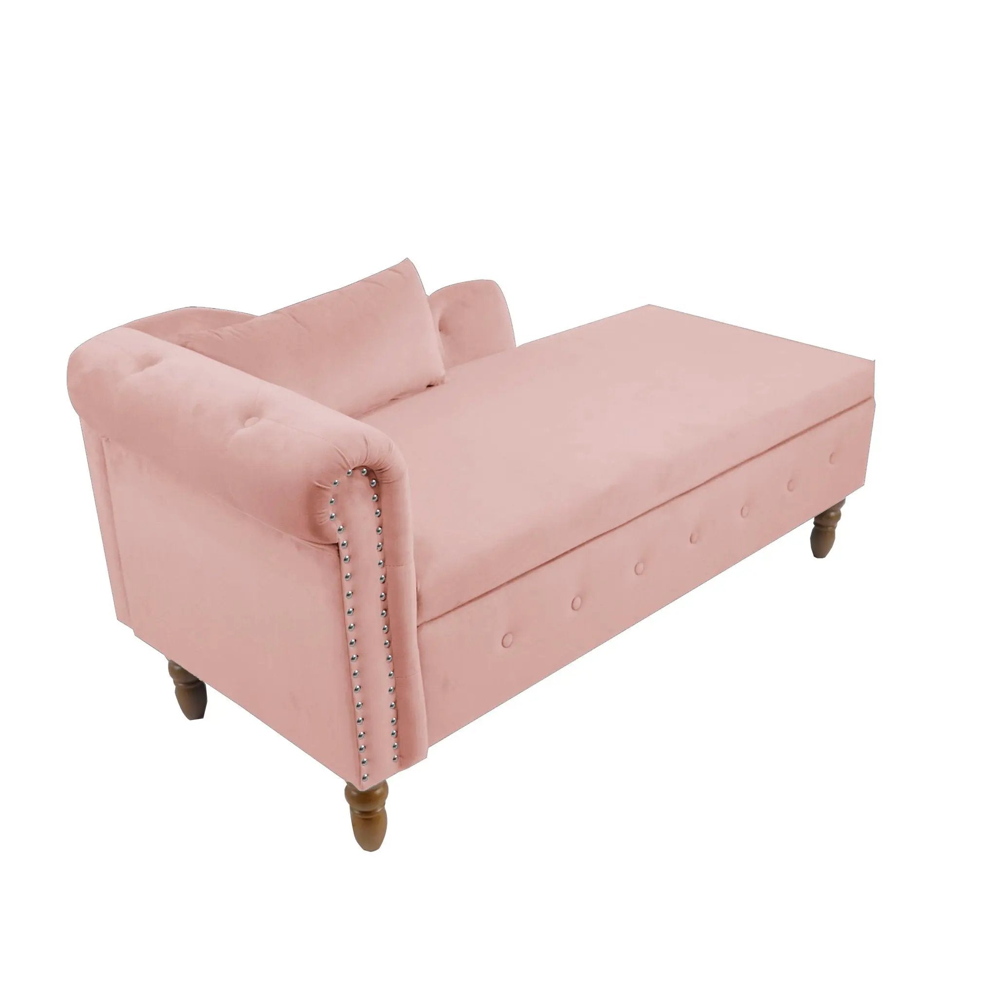 Chaise Lounge Indoor, Lounge Chair For Bedroom With Storage & Pillow, Modern Upholstered Rolled Arm Chase Lounge For Sleeping With Nailhead Trim For Living Room Bedroom Office by Unique Piece Furniture