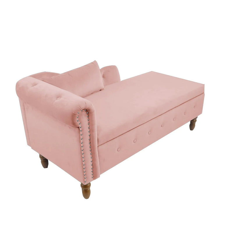 Chaise Lounge Indoor, Lounge Chair For Bedroom With Storage & Pillow, Modern Upholstered Rolled Arm Chase Lounge For Sleeping With Nailhead Trim For Living Room Bedroom Office by HouseOfZazla