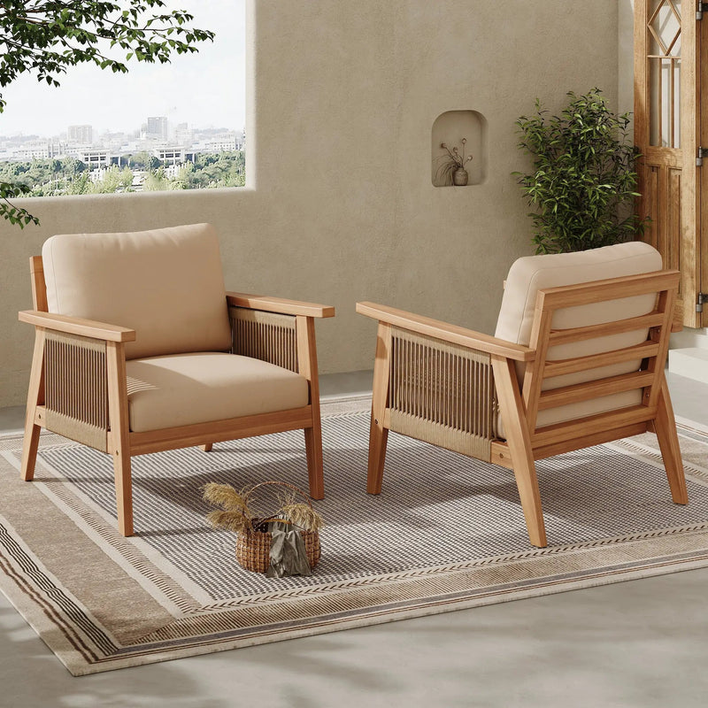 Outdoor Acacia Wood and Rope Patio Chair with Cushions (Set of 2) by HouseOfZazla