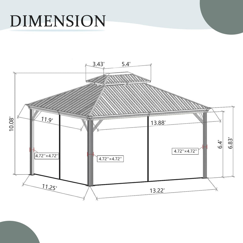 12' x 14' Hardtop Aluminum Outdoor Gazebo by HouseOfZazla