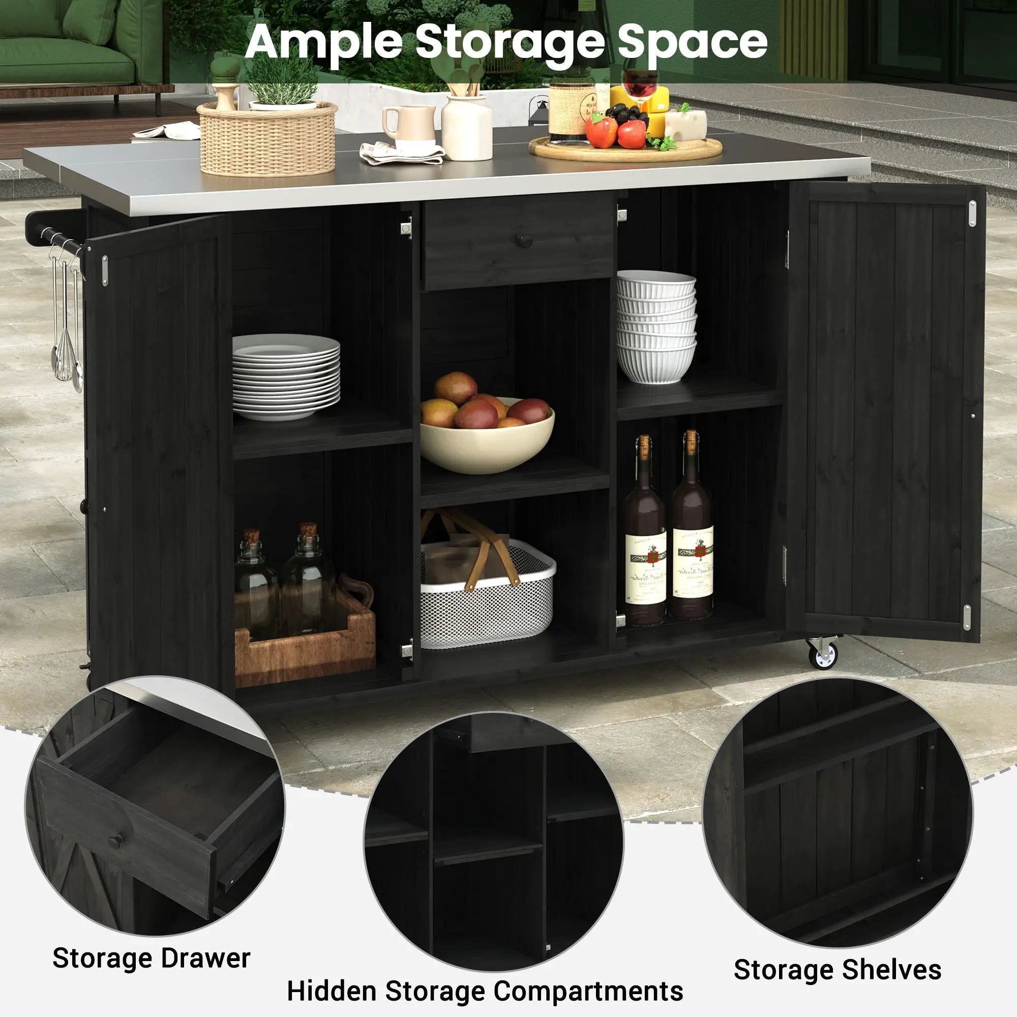 Outdoor Kitchen Island With Stainless Steel Top, Ample Storage Space, Towel And Spice Racks And A Bottle Opener by Unique Piece Furniture