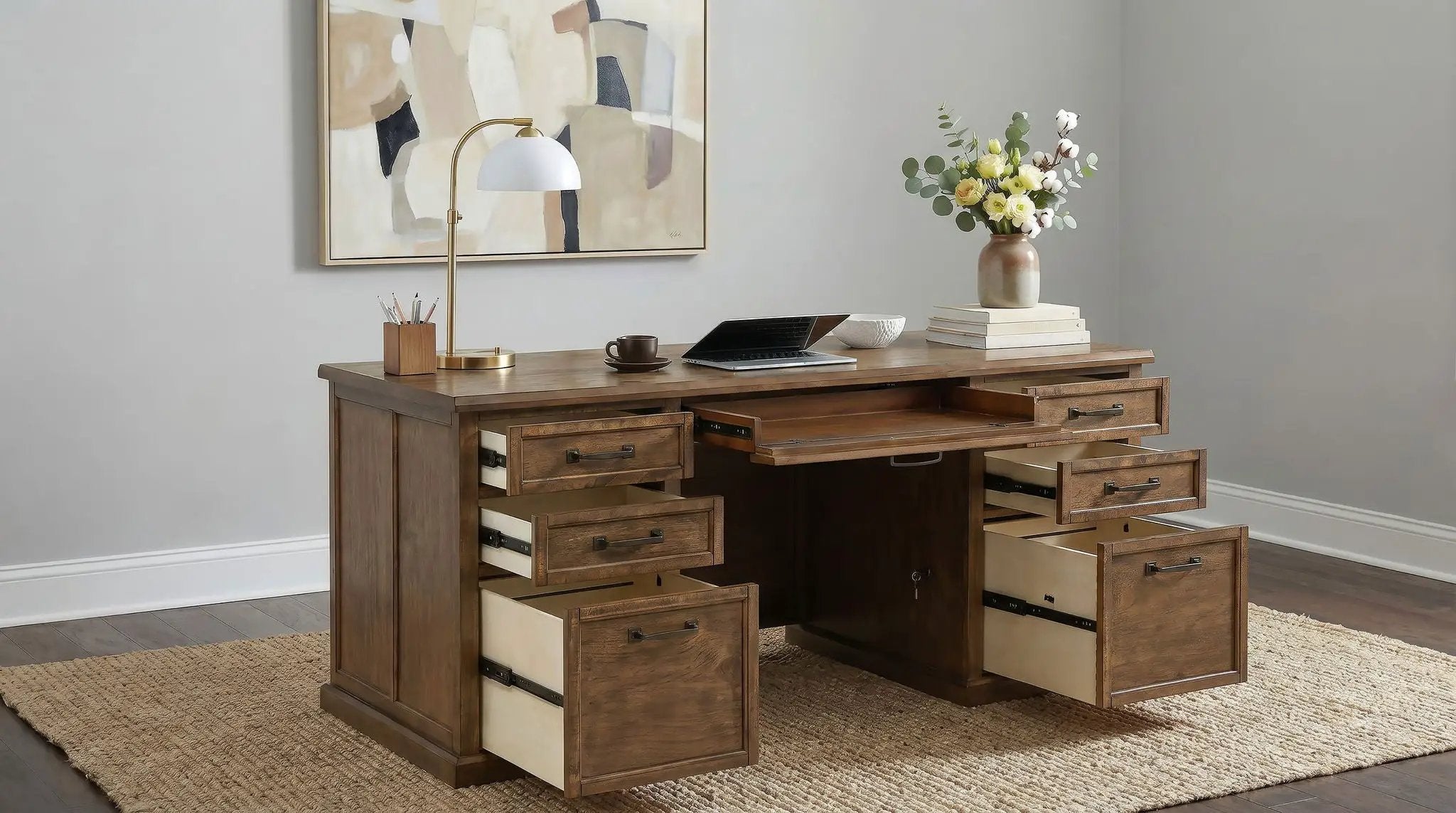 Altidore 68-inch 7-drawer Executive Home Office Desk Distressed Brown by Unique Piece Furniture
