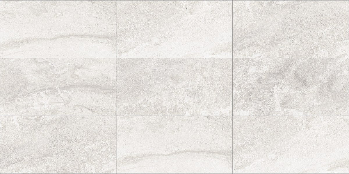 Ecocrete Melted Ice Honed Concrete Look Cove Base Porcelain Trim 6x12, several pieces laid together, view 2