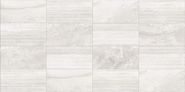 Ecocrete Melted Ice Honed Concrete Look Cove Base Porcelain Trim 6x12, several pieces laid together