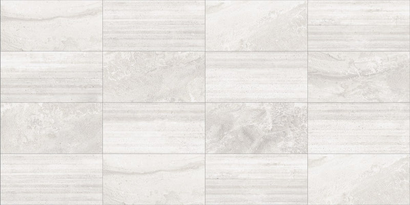 Ecocrete Melted Ice Honed Concrete Look Cove Base Porcelain Trim 6x12, several pieces laid together