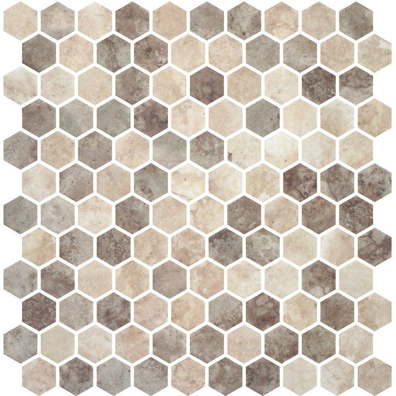 Ecru Nocce Honed Hexagon Glass Mosaics 11 3/4x11 1/2 Glass Honed 12x12 Mosaics
