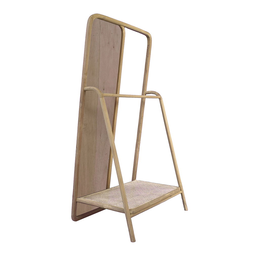 Large Clothes Hanger Storage Mirror with Woven Rattan Detail - Brown, photo 10 of 12