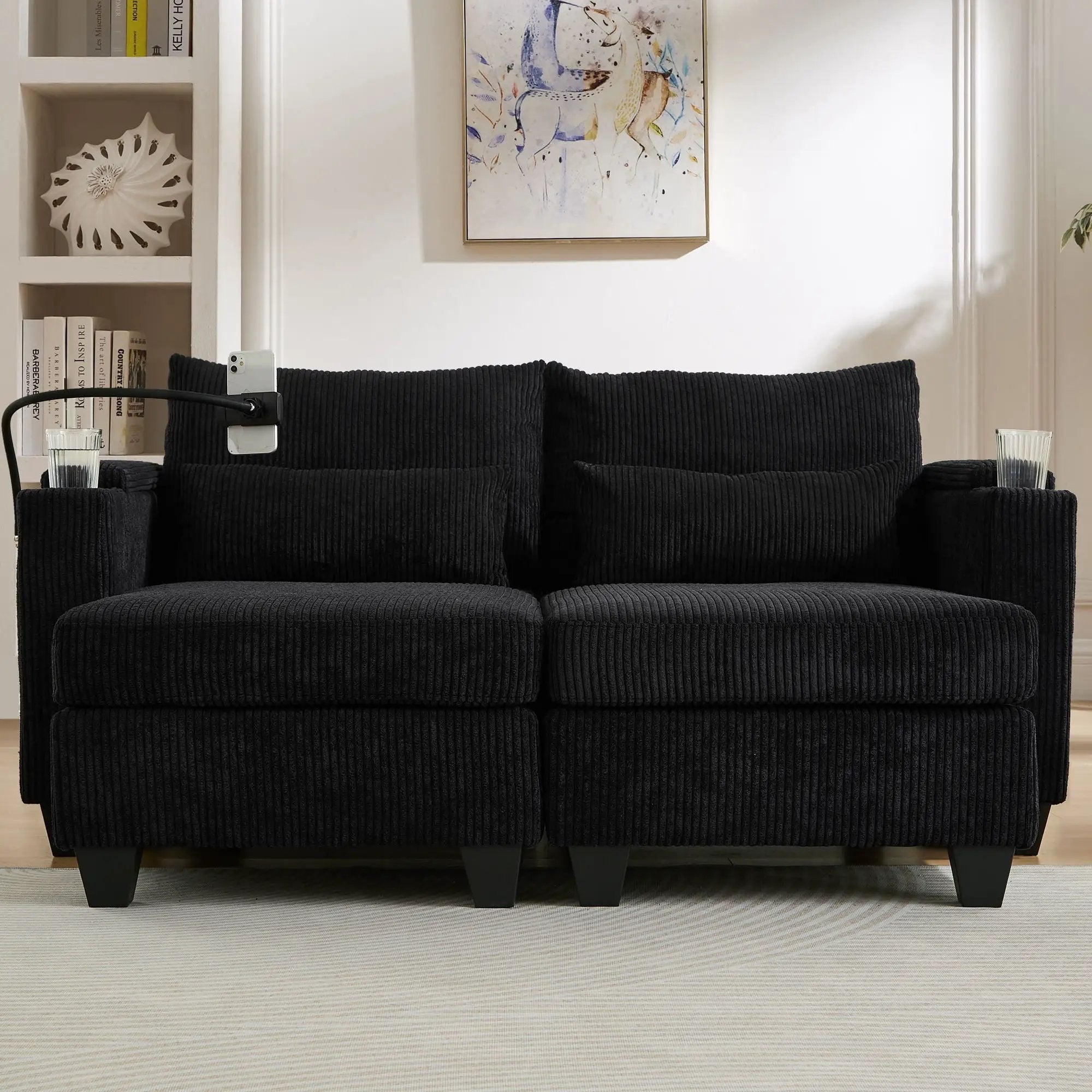 Convertible Chaise Lounge Sofa Chair With USB Ports, Cup Holders, Phone Holder And Storage by HouseOfZazla