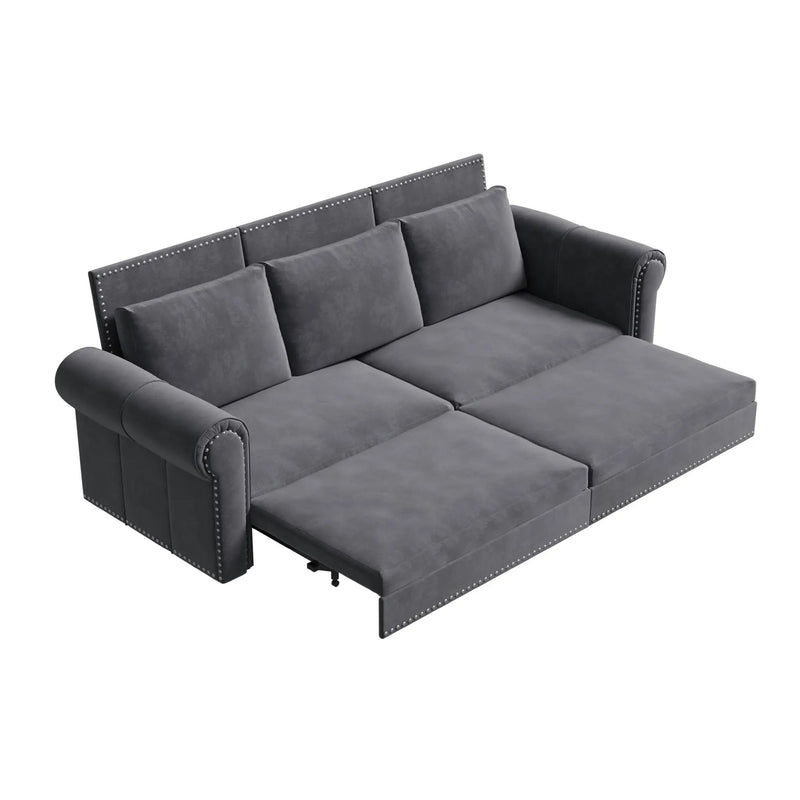 3 In 1 Convertible Sleeper Sofa With Nailhead Trim & Rolled Arm by HouseOfZazla