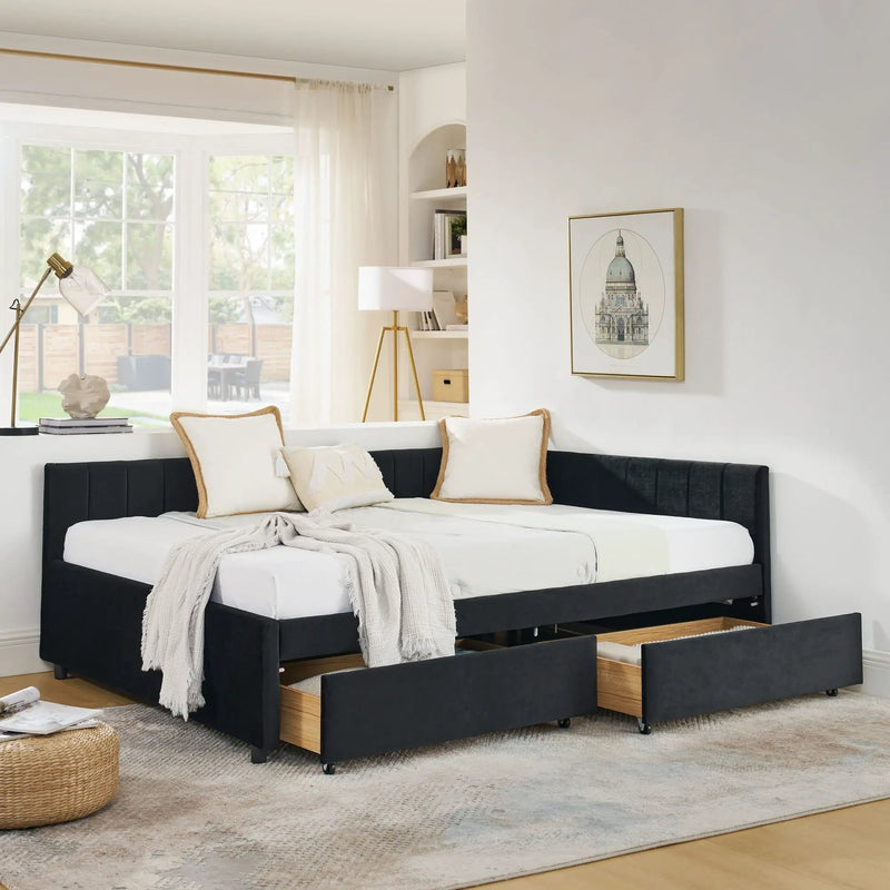 Upholstered Tufted Daybed Frame With Storage Drawers by HouseOfZazla