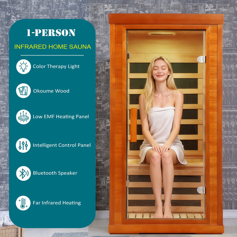 1 Person Far Infrared Sauna Room with LCD Touch Control - Solid Wood, photo 2 of 5