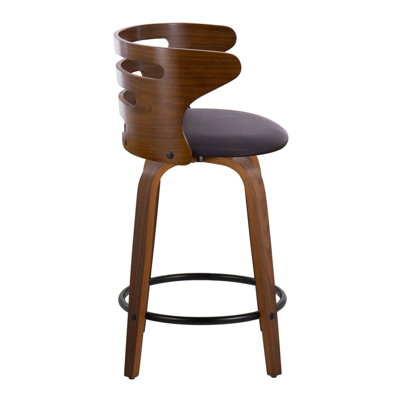 Cosini - Mid-Century Modern Fixed Height Counter Stool With Swivel With Round Footrest (Set of 2) - Walnut / Brown by HouseOfZazla