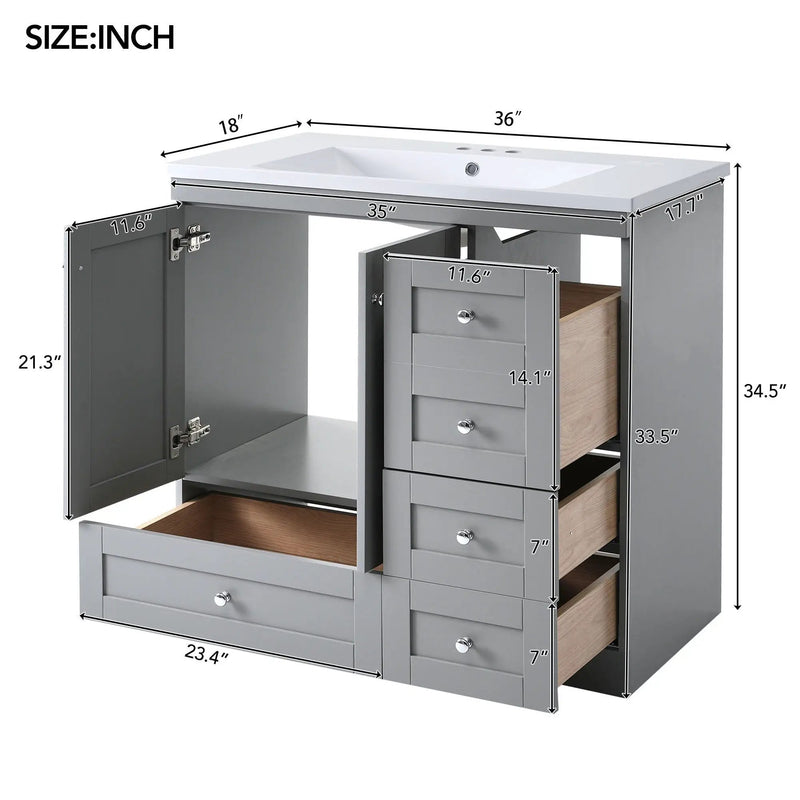 Shaker Free Standing Bathroom Vanity Cabinet With Sink, Soft Close Drawers, Soft Close Doors by Unique Piece Furniture