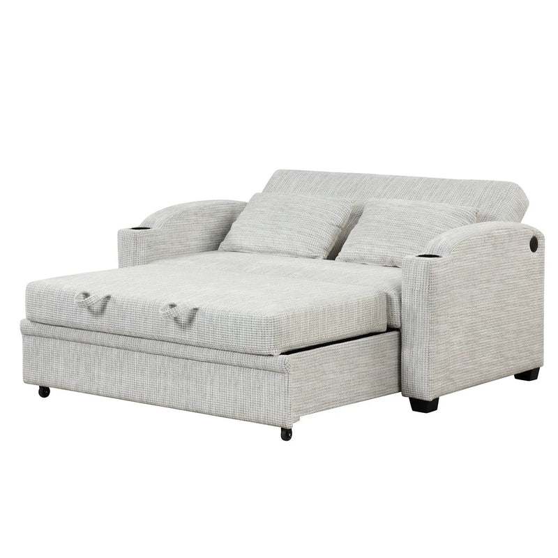 Pull Out Loveseat Sofa With Adjsutable Backrest, 2 Pillows, Cup Holders, USB Ports For Living Room by HouseOfZazla