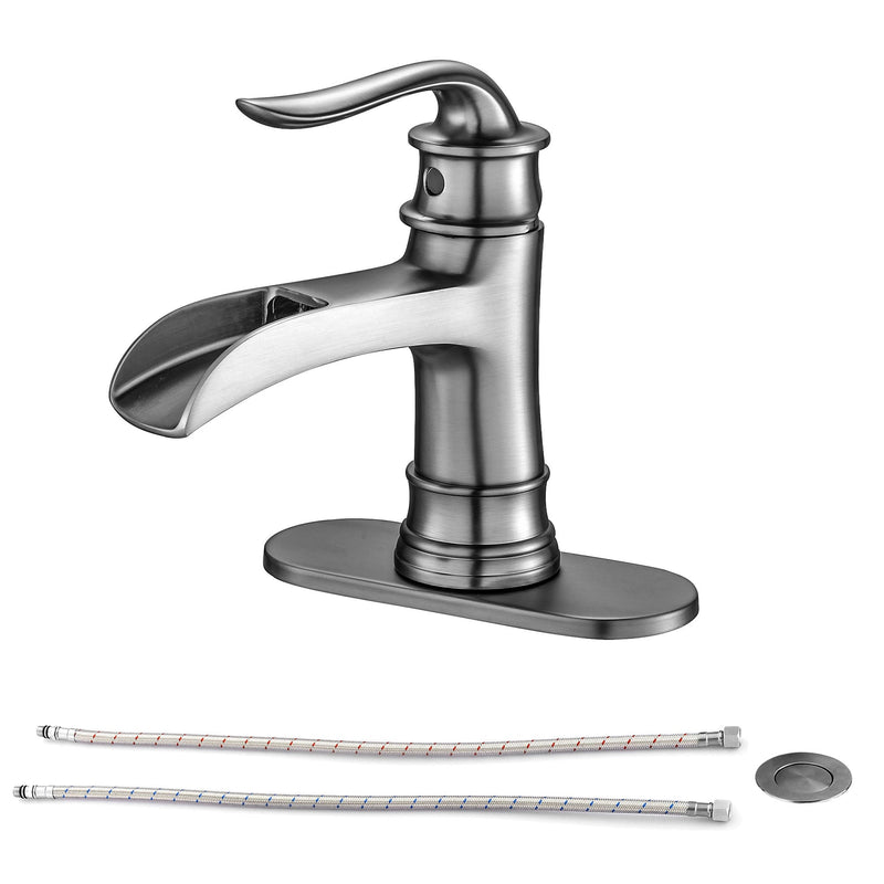 Waterfall Spout Bathroom Faucet With Single Handle And Pop Up Drain - Brushed Nickel by HouseOfZazla