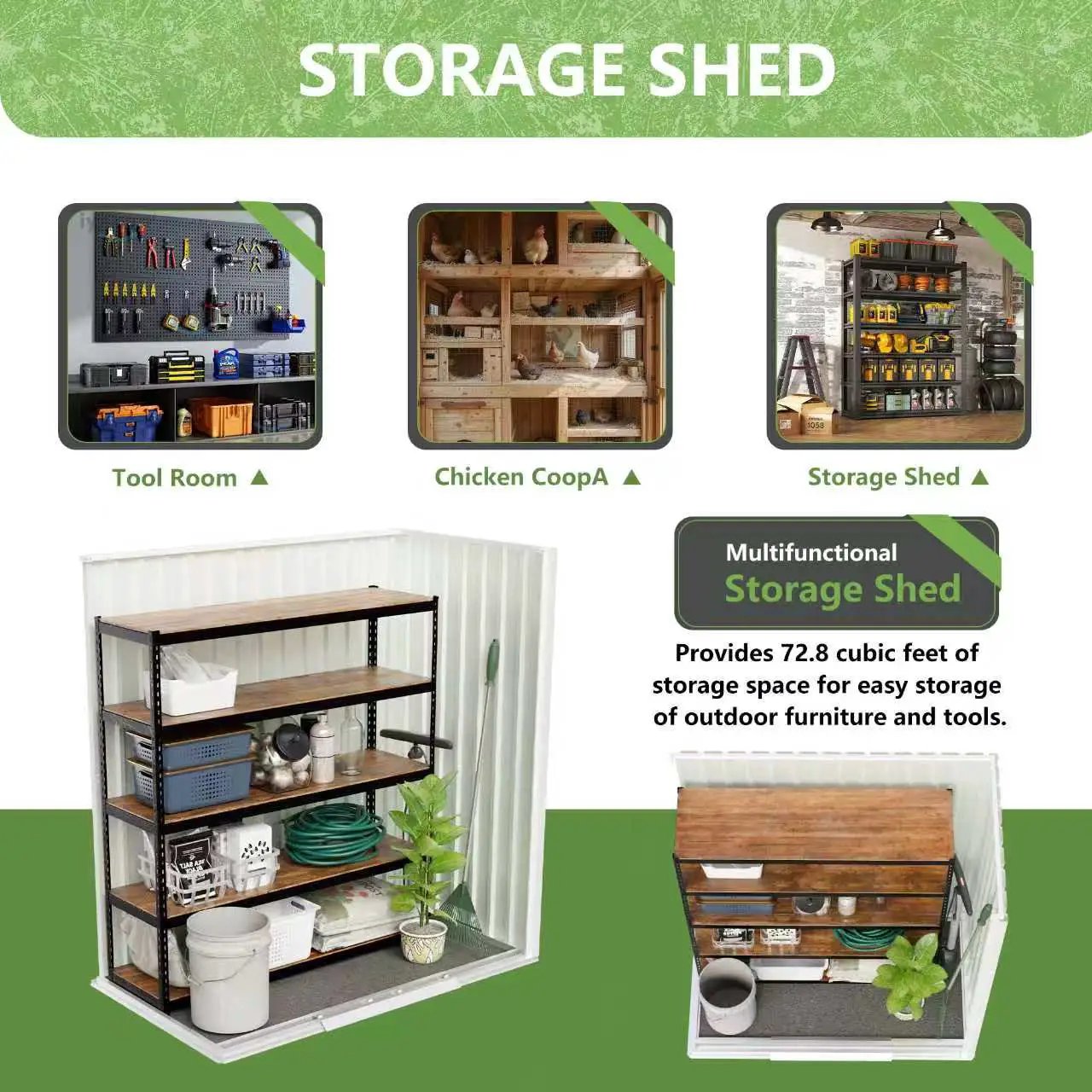 5x3 FT Metal Garden Shed with Sliding Door by HouseOfZazla