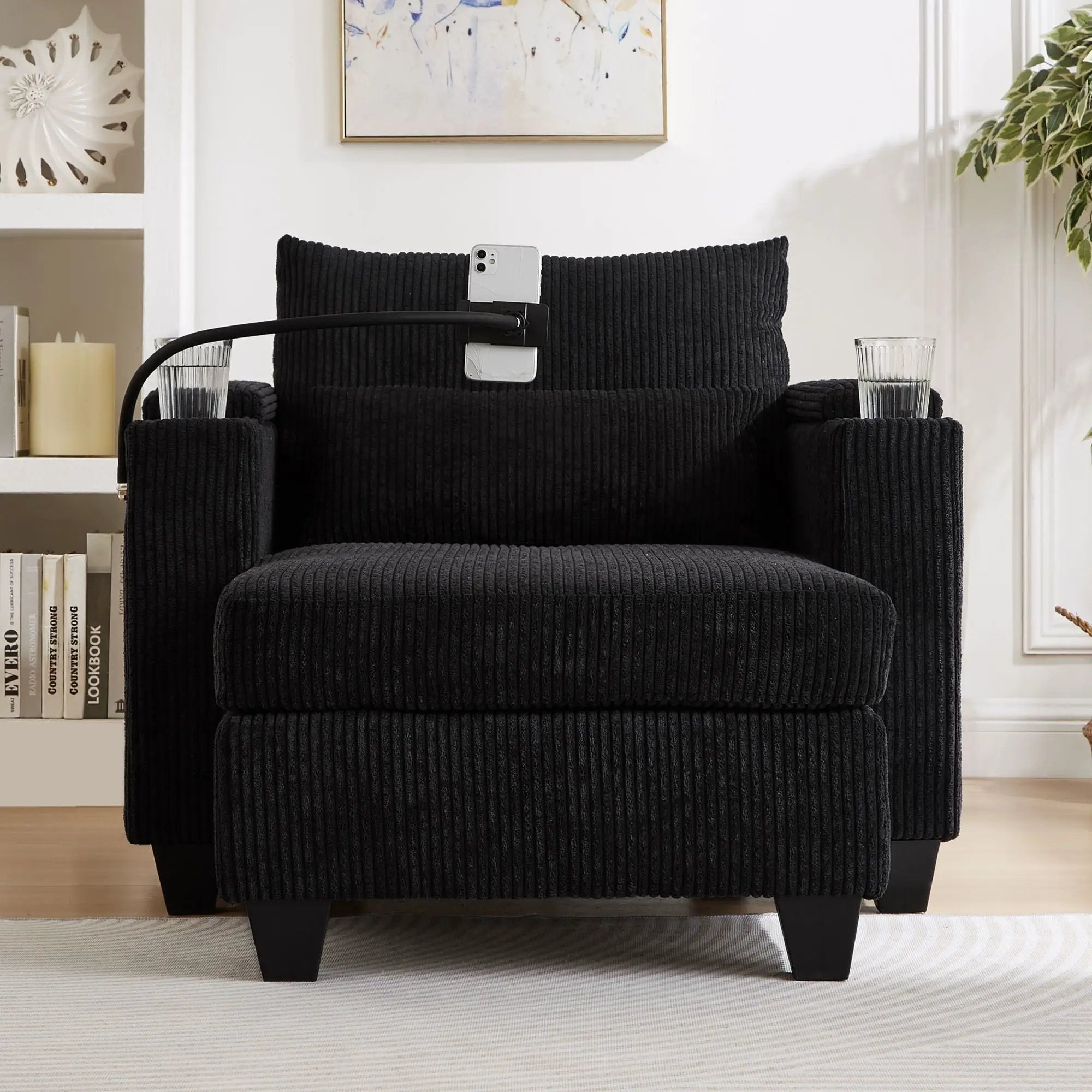 Convertible Chaise Lounge Sofa Chair With USB Ports, Cup Holders, Phone Holder And Storage by Unique Piece Furniture
