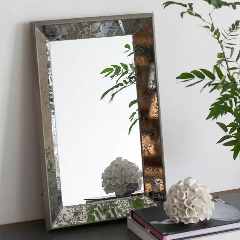 Antique Rectangle Mirror With Floral Accents, Mirrored Display Tray, Hanging Wall Mirror by Unique Piece Furniture