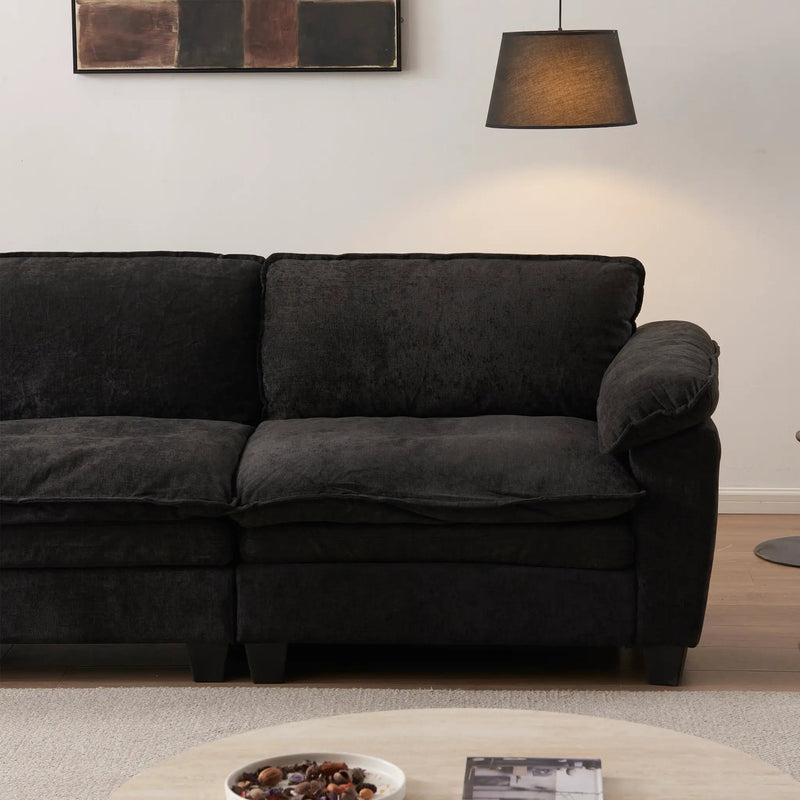 Living Room Furniture Big Loveseat Luxury Couch with Soft Chenille Upholstered Sofa Black by HouseOfZazla