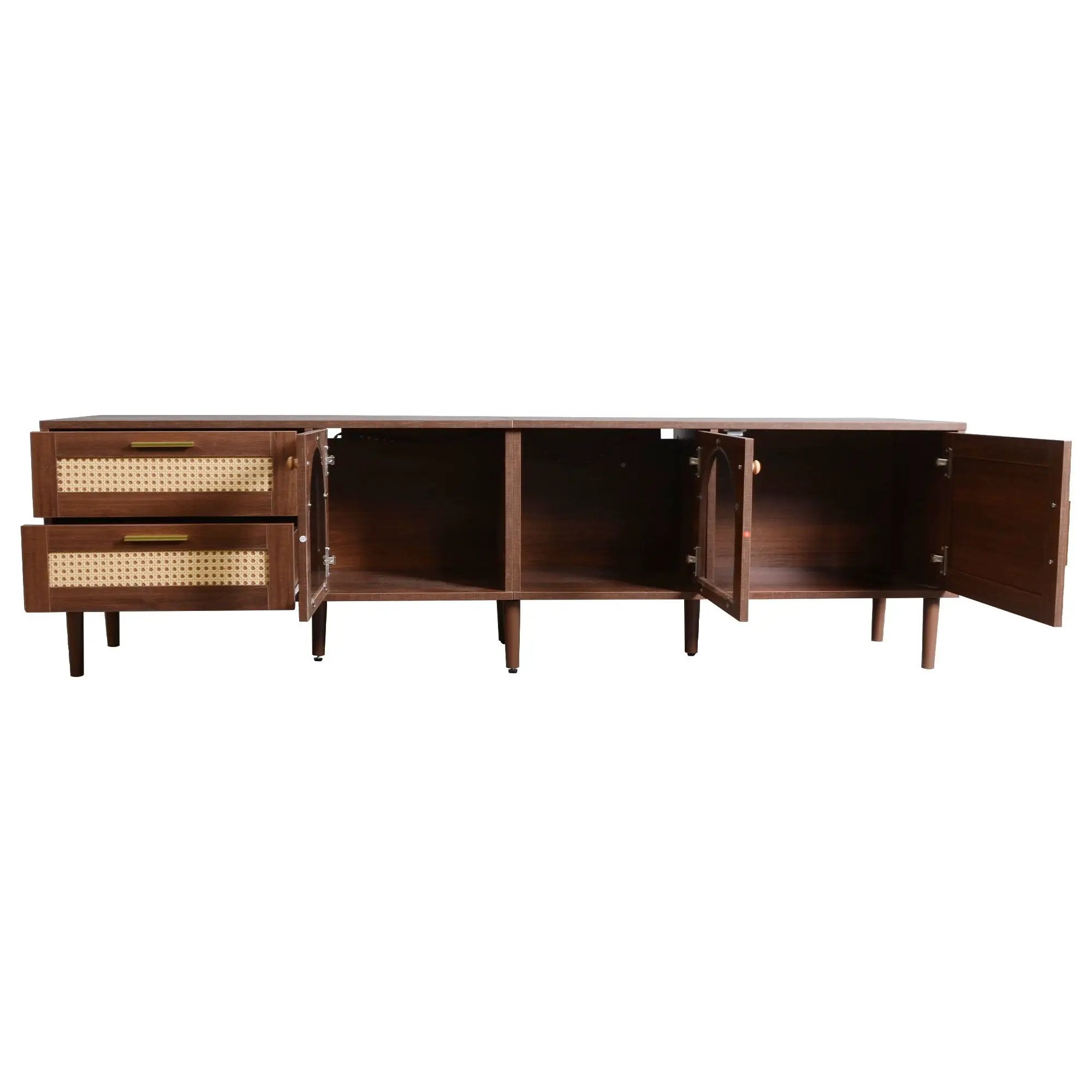 TV Stand With 3 Cabinets & 2 Drawers, LED Light Media Console For TVs Up To 80" - Dark Brown by HouseOfZazla