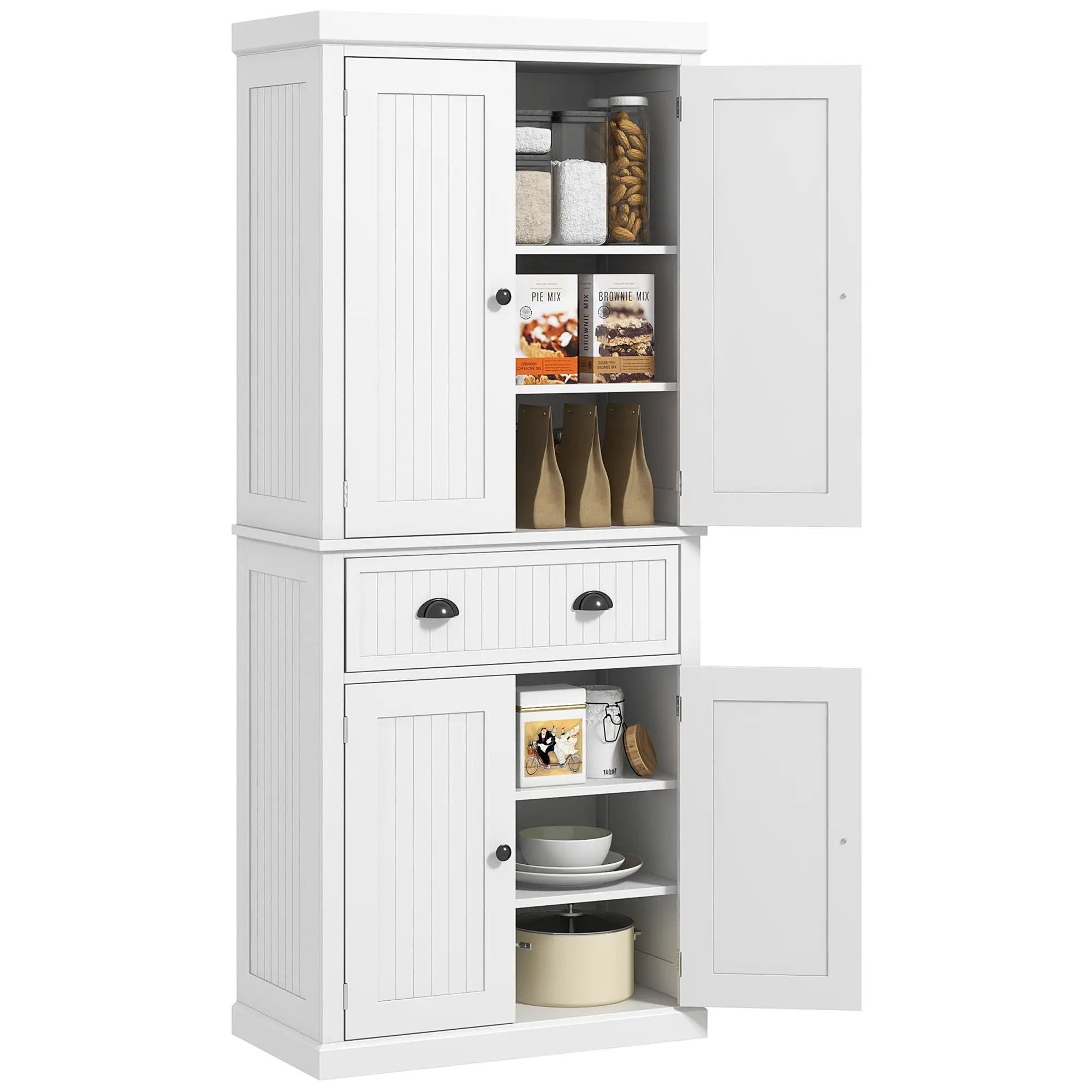 Homcom - 72" Kitchen Pantry, Tall Storage Cabinet, Freestanding Cupboard With Drawer, Doors And Adjustable Shelves - White by HouseOfZazla