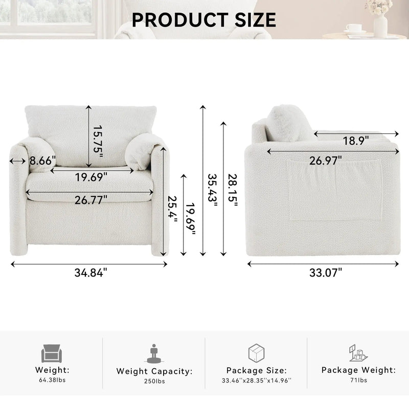 Fixed Modern Accent Chair Single Seater Plush Chenille Lounge Chair With High Resilience Cushion - Ivory White by Unique Piece Furniture