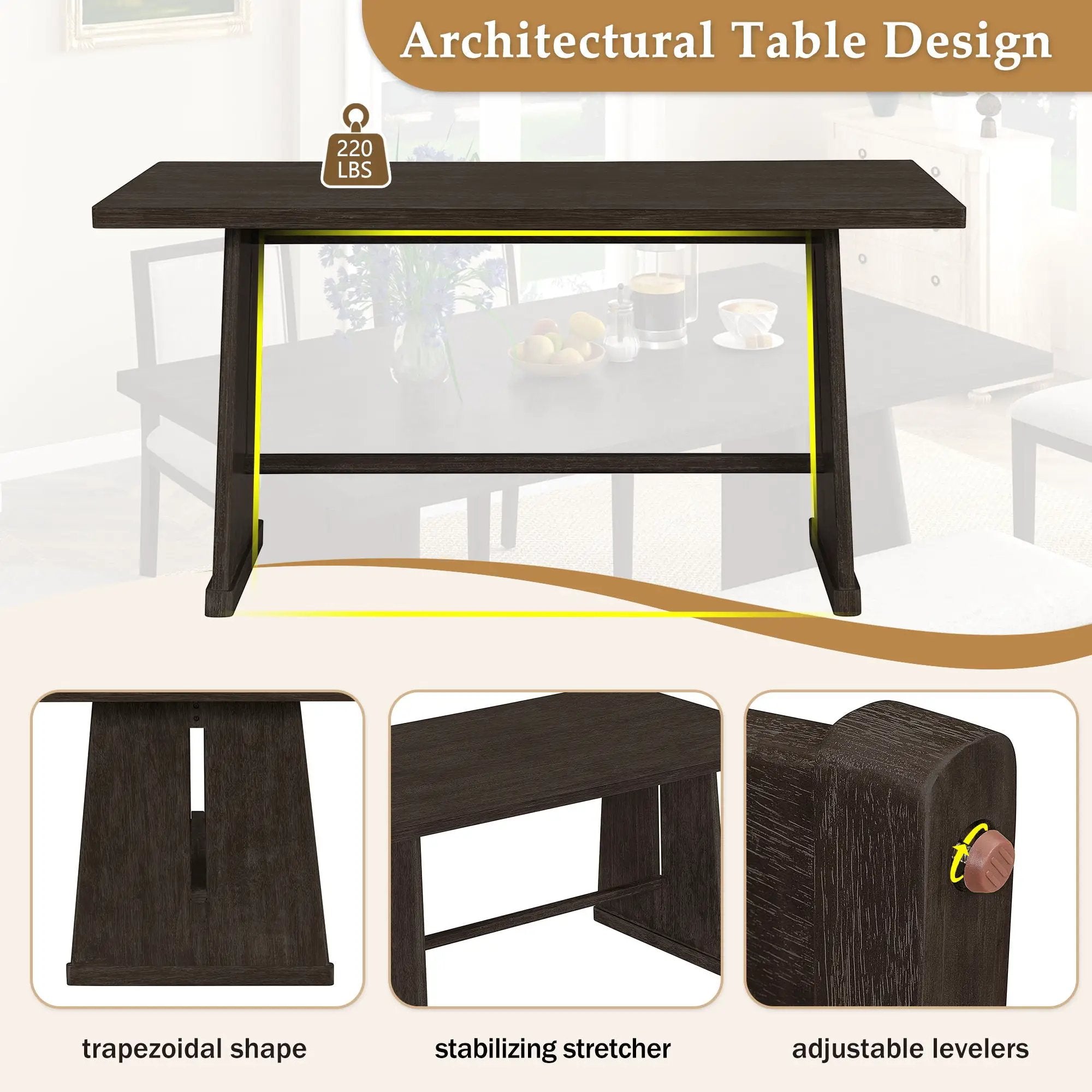 Dining Set With Rectangular Table, 4 Upholstered Chairs & 1 Padded Bench by HouseOfZazla